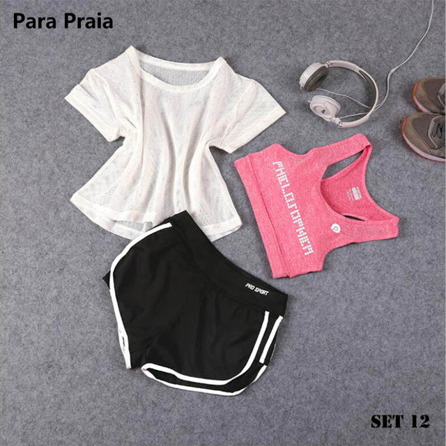 3 Piece High Waist Three Piece Yoga Set Sportswear for Women Sports Bra Fitness Clothing Women Sports Shorts Gym Workout Crop Top Women The Clothing Company Sydney