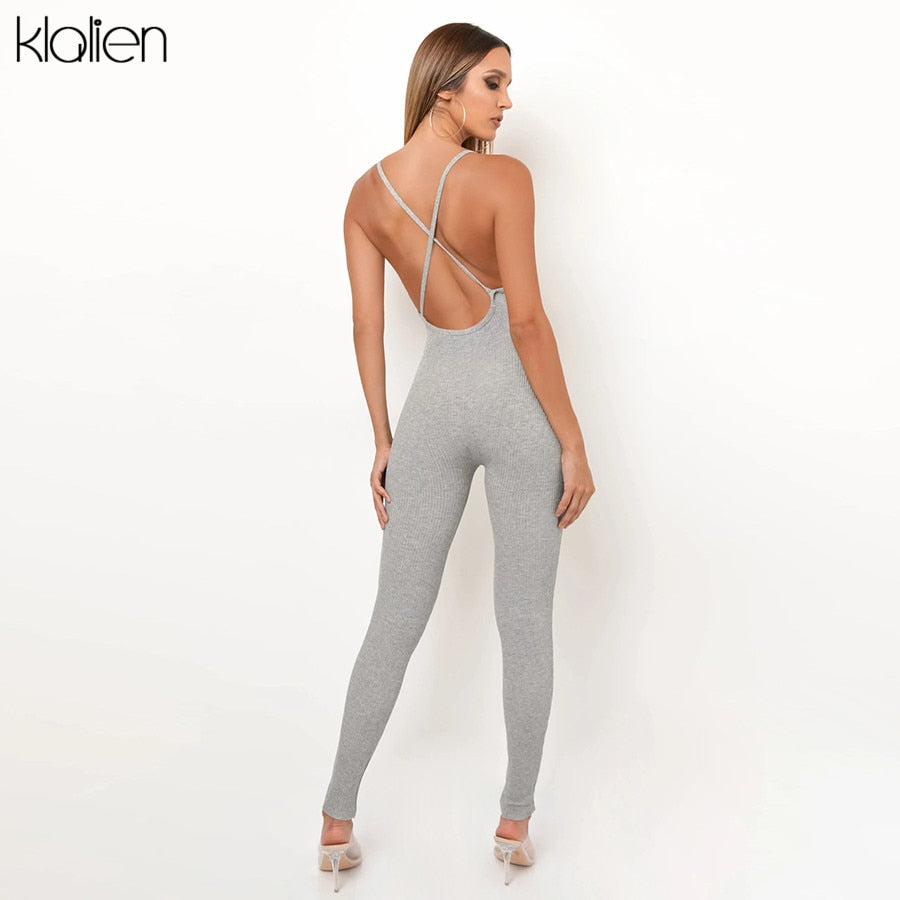 Summer Casual Sport Fitness Streetwear Jumpsuit Sexy V Neck Backless Skinny Elastic Jumpsuit Yoga Outfit The Clothing Company Sydney