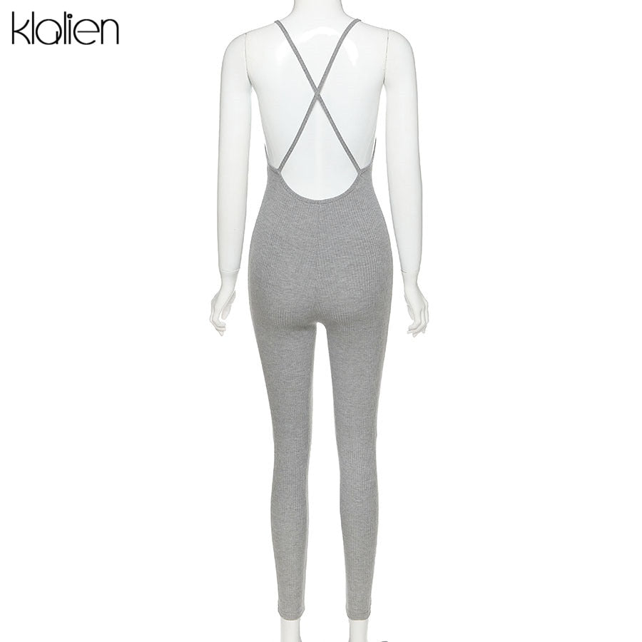 Summer Casual Sport Fitness Streetwear Jumpsuit Sexy V Neck Backless Skinny Elastic Jumpsuit Yoga Outfit The Clothing Company Sydney