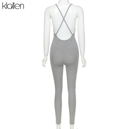 Summer Casual Sport Fitness Streetwear Jumpsuit Sexy V Neck Backless Skinny Elastic Jumpsuit Yoga Outfit The Clothing Company Sydney