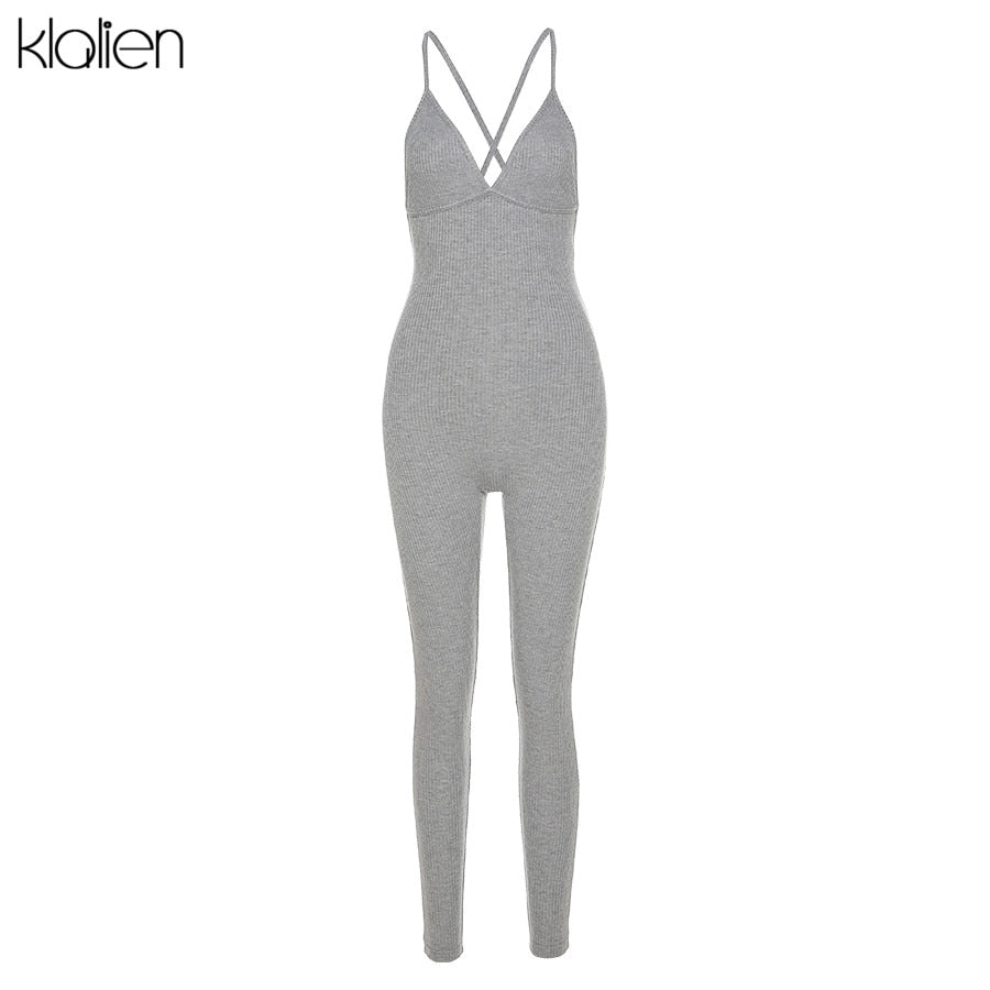 Summer Casual Sport Fitness Streetwear Jumpsuit Sexy V Neck Backless Skinny Elastic Jumpsuit Yoga Outfit The Clothing Company Sydney
