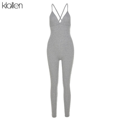 Summer Casual Sport Fitness Streetwear Jumpsuit Sexy V Neck Backless Skinny Elastic Jumpsuit Yoga Outfit The Clothing Company Sydney