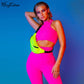 Sleeveless cami Yoga Gym elastic leggings two 2 piece neon crop top summer fashion stretchy casual set The Clothing Company Sydney