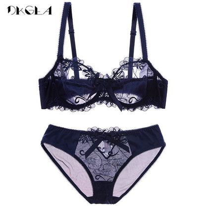 Fashion embroidery bras underwear women set plus size lingerie sexy C D cup Ultrathin transparent bra panties lace bra set The Clothing Company Sydney
