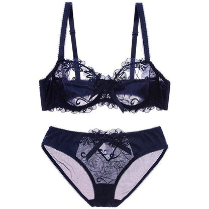 Fashion embroidery bras underwear women set plus size lingerie sexy C D cup Ultrathin transparent bra panties lace bra set The Clothing Company Sydney