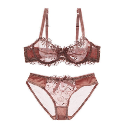Fashion embroidery bras underwear women set plus size lingerie sexy C D cup Ultrathin transparent bra panties lace bra set The Clothing Company Sydney