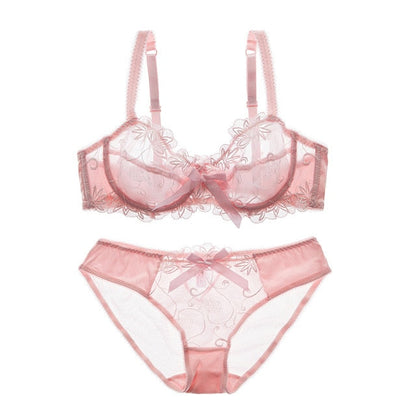 Fashion embroidery bras underwear women set plus size lingerie sexy C D cup Ultrathin transparent bra panties lace bra set The Clothing Company Sydney