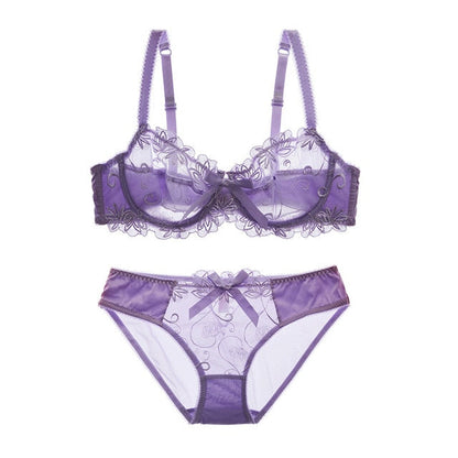 Fashion embroidery bras underwear women set plus size lingerie sexy C D cup Ultrathin transparent bra panties lace bra set The Clothing Company Sydney