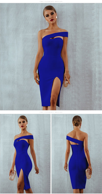 Bodycon Bandage Summer Sexy Elegant Black One Shoulder Midi Celebrity Runway Party Dress The Clothing Company Sydney