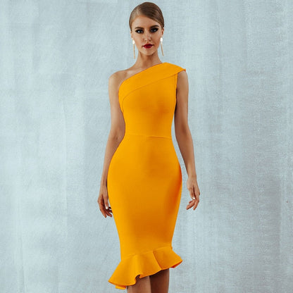 Summer Ladies Bandage One Shoulder Sleeveless Ruffles Nightclub Dress Celebrity Evening Party Dress The Clothing Company Sydney