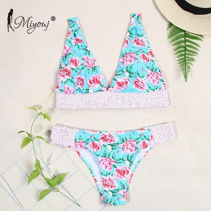 Deep V Neck Bikini Floral Print Swimsuit Bow Swimwear Lace Up Bikini Set The Clothing Company Sydney