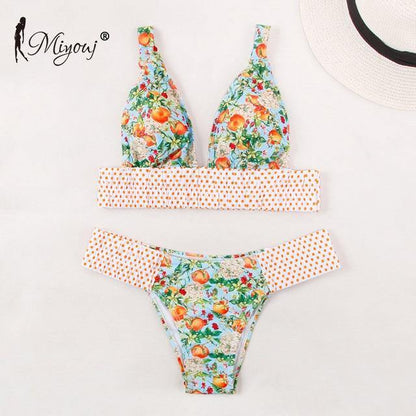 Deep V Neck Bikini Floral Print Swimsuit Bow Swimwear Lace Up Bikini Set The Clothing Company Sydney