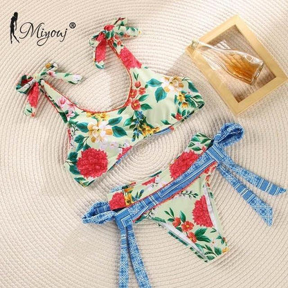 Deep V Neck Bikini Floral Print Swimsuit Bow Swimwear Lace Up Bikini Set The Clothing Company Sydney