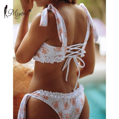 Deep V Neck Bikini Floral Print Swimsuit Bow Swimwear Lace Up Bikini Set The Clothing Company Sydney