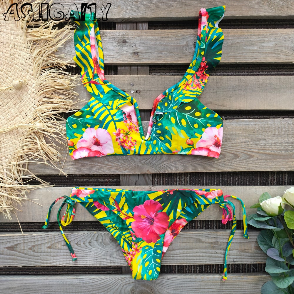2 Piece Brazilian Women Print Side Tie Swimwear Push Up Swimsuit Bath Suit Bikini Set The Clothing Company Sydney