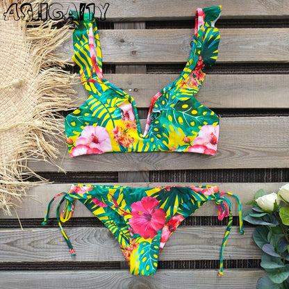 2 Piece Brazilian Women Print Side Tie Swimwear Push Up Swimsuit Bath Suit Bikini Set The Clothing Company Sydney
