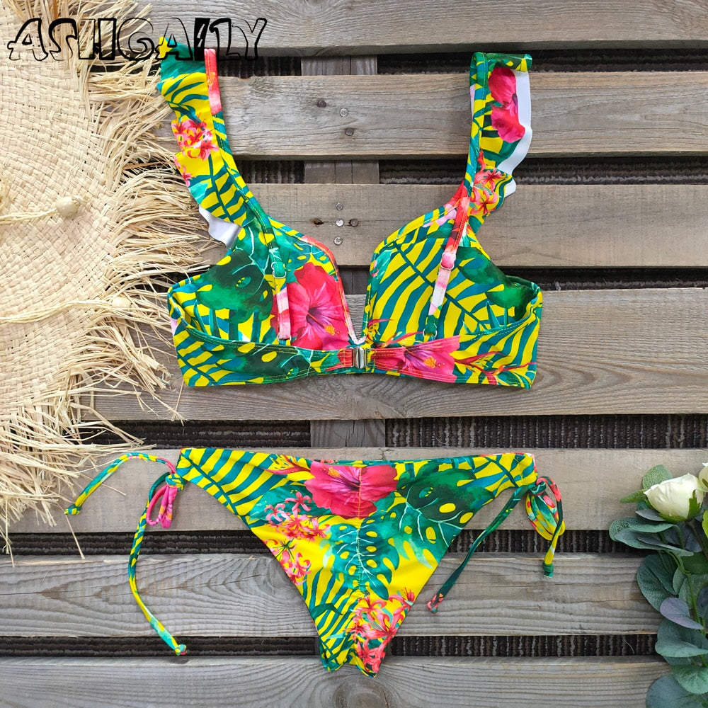 2 Piece Brazilian Women Print Side Tie Swimwear Push Up Swimsuit Bath Suit Bikini Set The Clothing Company Sydney