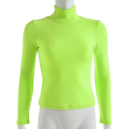 Autumn Winter turtleneck long sleeve neon green t-shirts knitted neon top tee shirt basic Top The Clothing Company Sydney