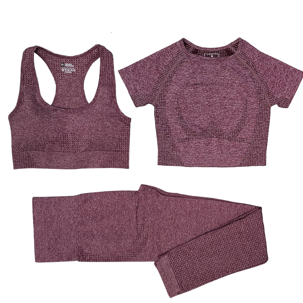 3 Piece Ladies Seamless Vital Yoga Workout Sport Pants Bra Gym Short Crop Top High Waist Running Leggings Sports Set The Clothing Company Sydney