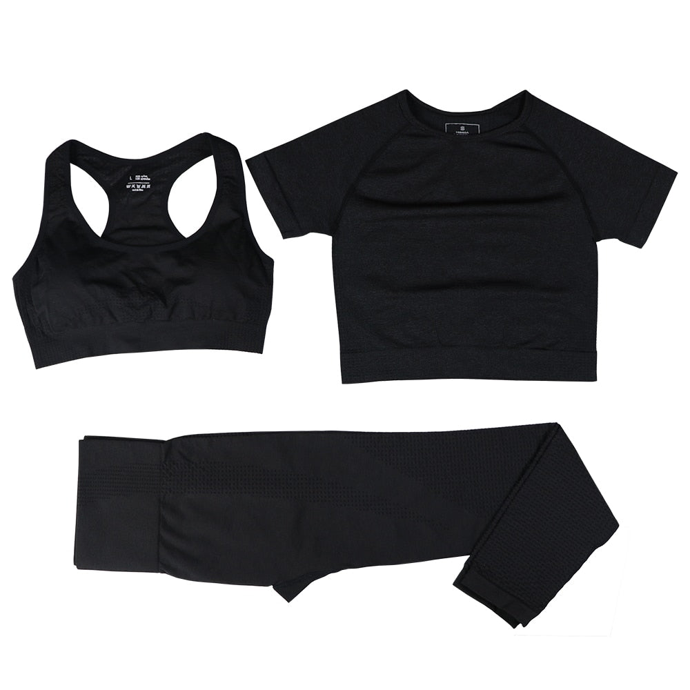 3 Piece Ladies Seamless Vital Yoga Workout Sport Pants Bra Gym Short Crop Top High Waist Running Leggings Sports Set The Clothing Company Sydney