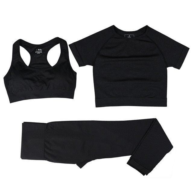 3 Piece Ladies Seamless Vital Yoga Workout Sport Pants Bra Gym Short Crop Top High Waist Running Leggings Sports Set The Clothing Company Sydney