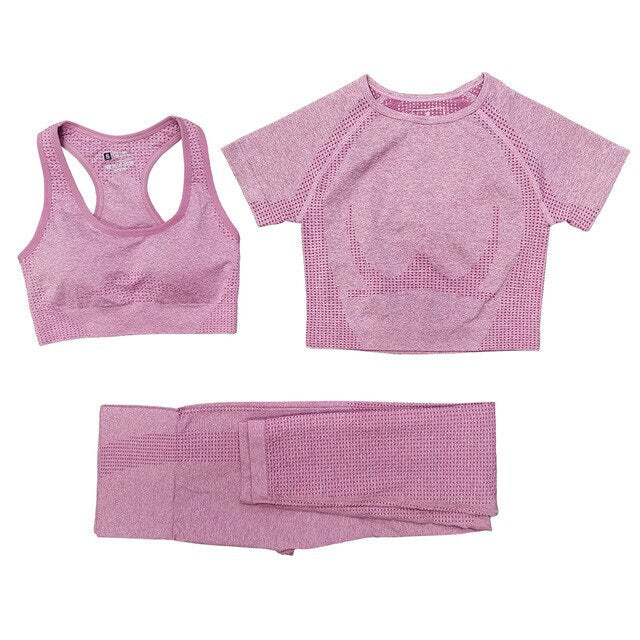 3 Piece Ladies Seamless Vital Yoga Workout Sport Pants Bra Gym Short Crop Top High Waist Running Leggings Sports Set The Clothing Company Sydney