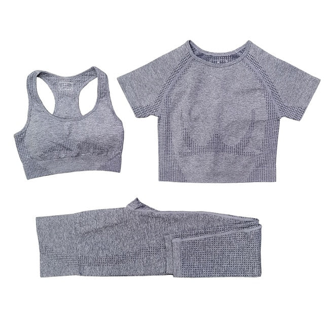 3 Piece Ladies Seamless Vital Yoga Workout Sport Pants Bra Gym Short Crop Top High Waist Running Leggings Sports Set The Clothing Company Sydney