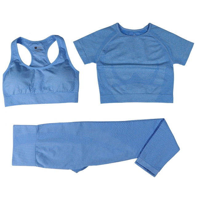 3 Piece Ladies Seamless Vital Yoga Workout Sport Pants Bra Gym Short Crop Top High Waist Running Leggings Sports Set The Clothing Company Sydney