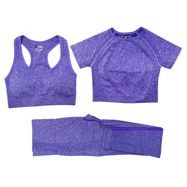 3 Piece Ladies Seamless Vital Yoga Workout Sport Pants Bra Gym Short Crop Top High Waist Running Leggings Sports Set The Clothing Company Sydney