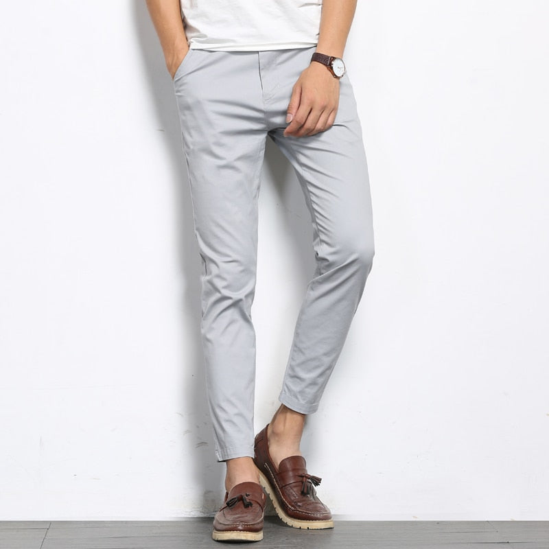 Autumn Mens Fashion Solid Color Casual Straight Slight Elastic Ankle-Length High Quality Formal Trousers Pants The Clothing Company Sydney