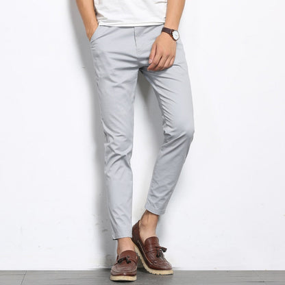 Autumn Mens Fashion Solid Color Casual Straight Slight Elastic Ankle-Length High Quality Formal Trousers Pants The Clothing Company Sydney