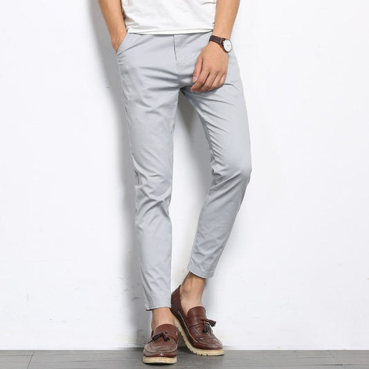 Autumn Mens Fashion Solid Color Casual Straight Slight Elastic Ankle-Length High Quality Formal Trousers Pants The Clothing Company Sydney