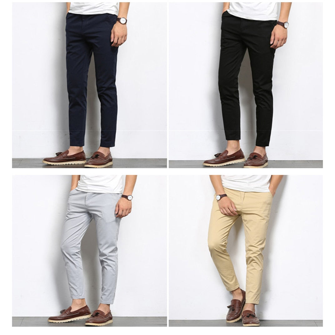 Autumn Mens Fashion Solid Color Casual Straight Slight Elastic Ankle-Length High Quality Formal Trousers Pants The Clothing Company Sydney