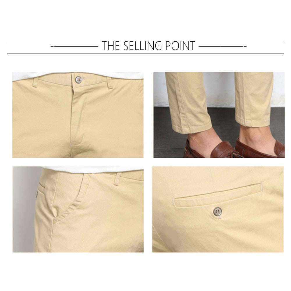 Autumn Mens Fashion Solid Color Casual Straight Slight Elastic Ankle-Length High Quality Formal Trousers Pants The Clothing Company Sydney