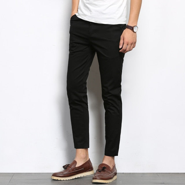 Autumn Mens Fashion Solid Color Casual Straight Slight Elastic Ankle-Length High Quality Formal Trousers Pants The Clothing Company Sydney