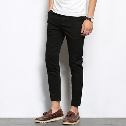 Autumn Mens Fashion Solid Color Casual Straight Slight Elastic Ankle-Length High Quality Formal Trousers Pants The Clothing Company Sydney