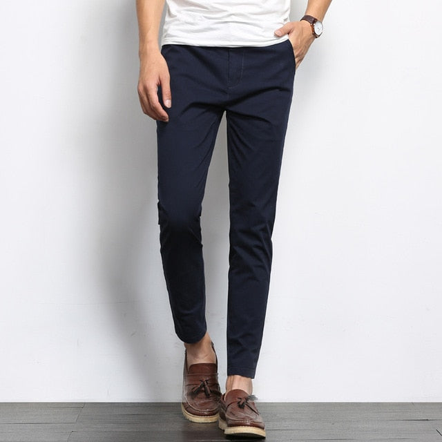 Autumn Mens Fashion Solid Color Casual Straight Slight Elastic Ankle-Length High Quality Formal Trousers Pants The Clothing Company Sydney