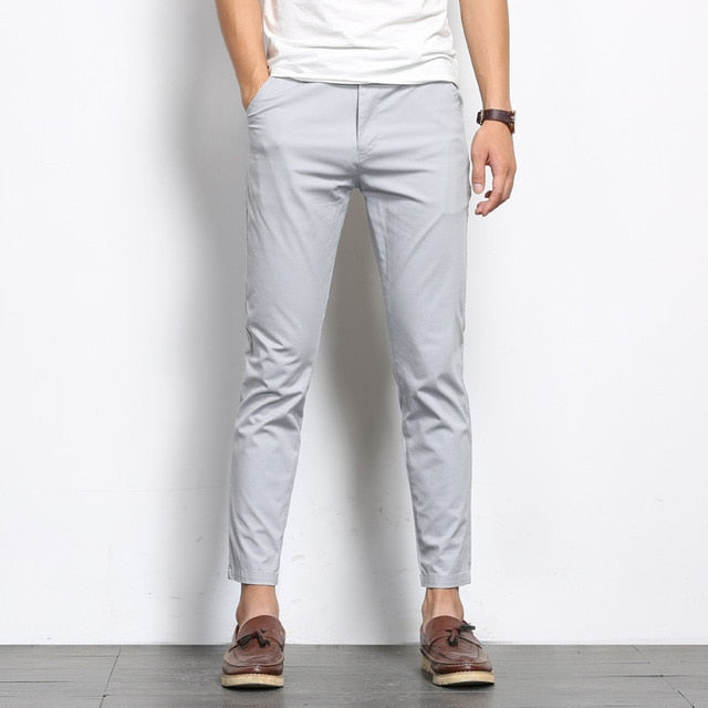 Autumn Mens Fashion Solid Color Casual Straight Slight Elastic Ankle-Length High Quality Formal Trousers Pants The Clothing Company Sydney