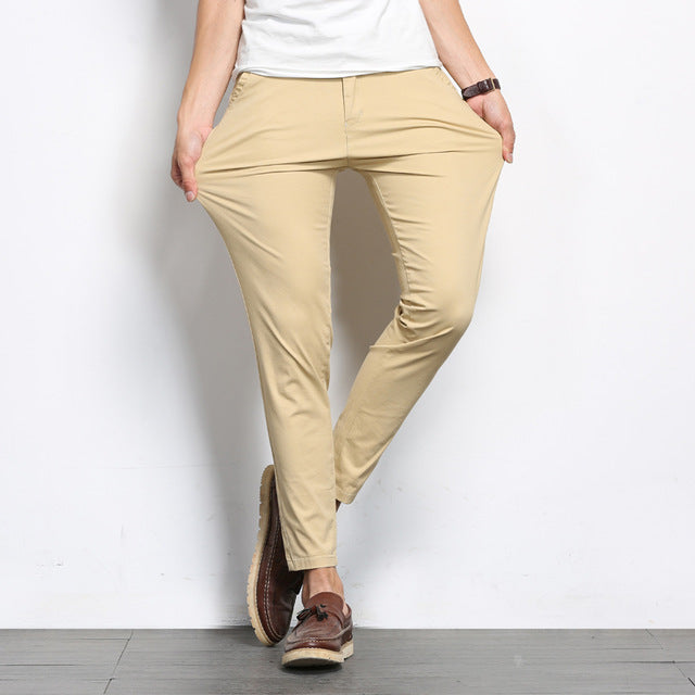 Autumn Mens Fashion Solid Color Casual Straight Slight Elastic Ankle-Length High Quality Formal Trousers Pants The Clothing Company Sydney