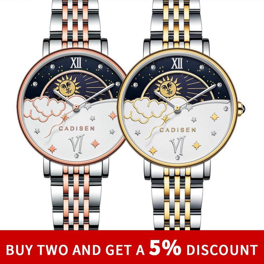 CADISEN New Women Gift Fashion Brand Quartz Wristwatch Ladies Luxury Rose Gold Watch Female Moon Phase Watch Relogio Feminino The Clothing Company Sydney