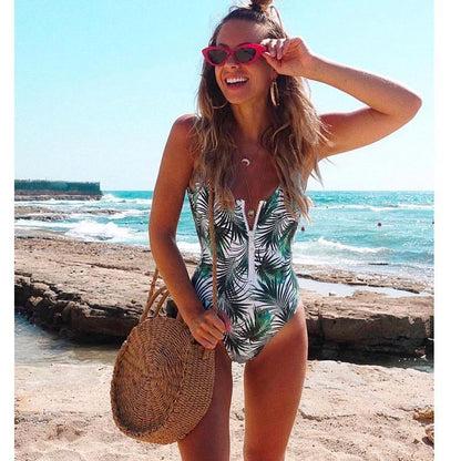 Printed One Piece Swimwear Swimsuit Sexy Monokini Padded Swim Suit Retro Bodysuit Bathing Suit High Cut Beach Wear The Clothing Company Sydney