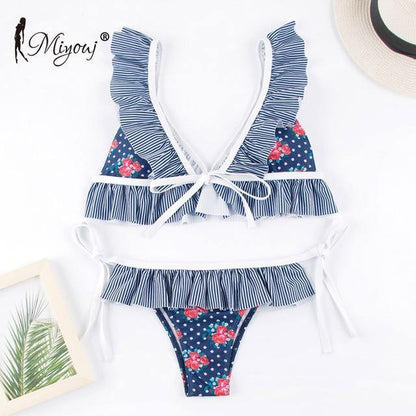 Deep V Neck Bikini Floral Print Swimsuit Bow Swimwear Lace Up Bikini Set The Clothing Company Sydney