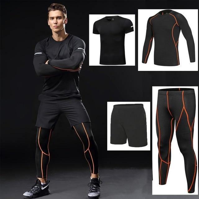 4 piece Men Running Fitness Compression Tracksuit Fitness Tight Running T-shirt Legging Sportswear Gym Sport set The Clothing Company Sydney