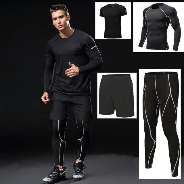 4 piece Men Running Fitness Compression Tracksuit Fitness Tight Running T-shirt Legging Sportswear Gym Sport set The Clothing Company Sydney