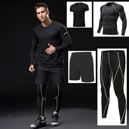 4 piece Men Running Fitness Compression Tracksuit Fitness Tight Running T-shirt Legging Sportswear Gym Sport set The Clothing Company Sydney