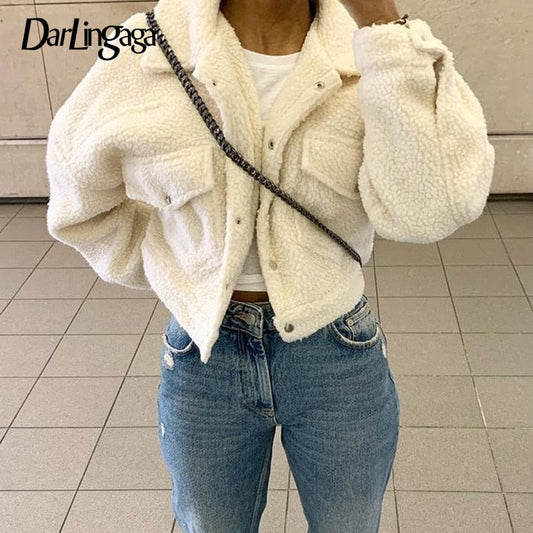 Autumn Winter Coat Fleece Shaggy Warm Cropped Overcoat Single Breasted Outerwear Jacket The Clothing Company Sydney