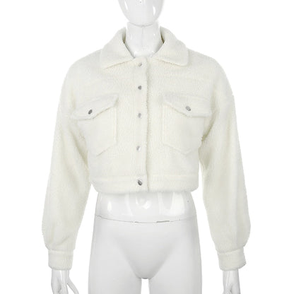 Autumn Winter Coat Women's Fleece Shaggy Warm Cropped Overcoat Single Breasted Outwear Jacket The Clothing Company Sydney