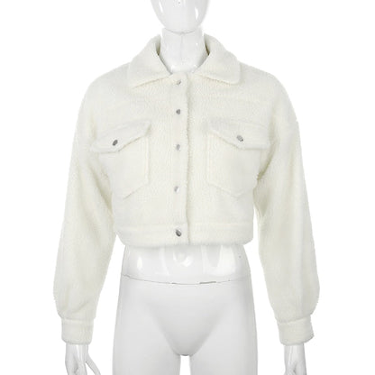 Autumn Winter Coat Fleece Shaggy Warm Cropped Overcoat Single Breasted Outerwear Jacket The Clothing Company Sydney