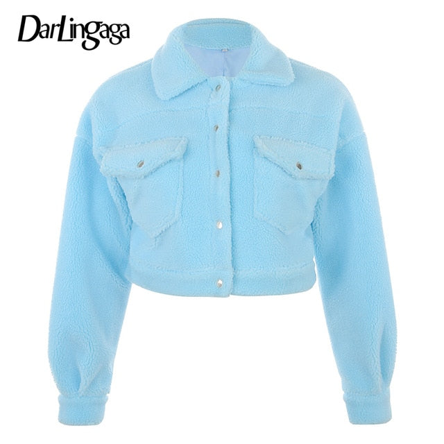 Autumn Winter Coat Fleece Shaggy Warm Cropped Overcoat Single Breasted Outerwear Jacket The Clothing Company Sydney