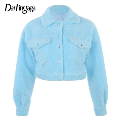 Autumn Winter Coat Fleece Shaggy Warm Cropped Overcoat Single Breasted Outerwear Jacket The Clothing Company Sydney